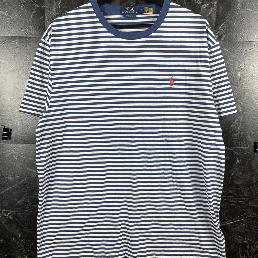 Polo Ralph Lauren Men's White Striped Classic Fit Shirt Large